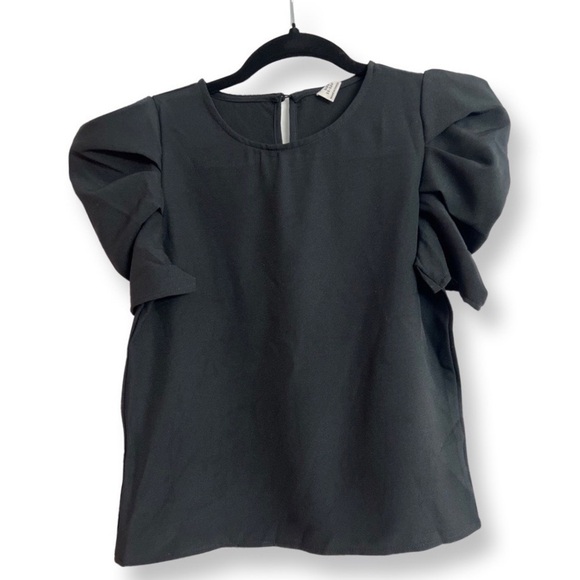 Shein Black T Shirt With Puff Sleeves Girls Size 11-12 - Picture 1 of 8